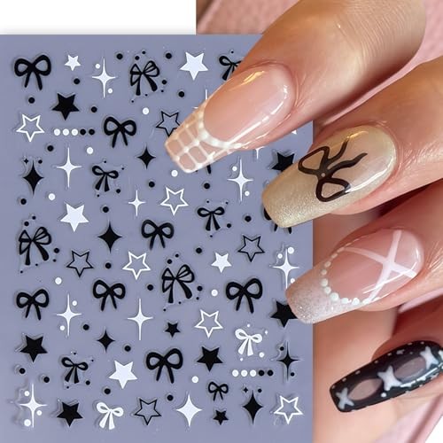 8 Sheets Heart Bow Star Nail Stickers for Nail Art 3D Self-Adhesive pink bow