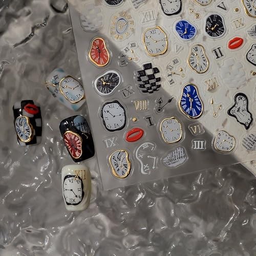 Vintage Nail Art Stickers 5D Embossed Nail Decals with Gold Timepiece Clock