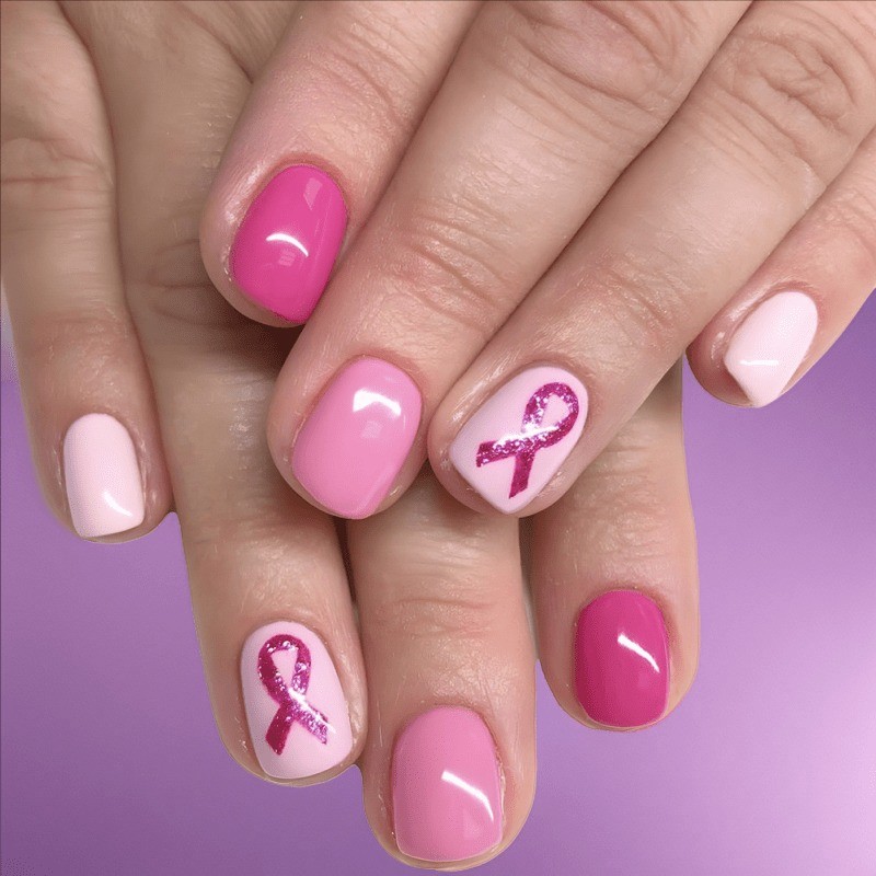 48 Pcs of Pink Short Oval Shape, Bright Pink Gradient, Removable Fake Nail Art