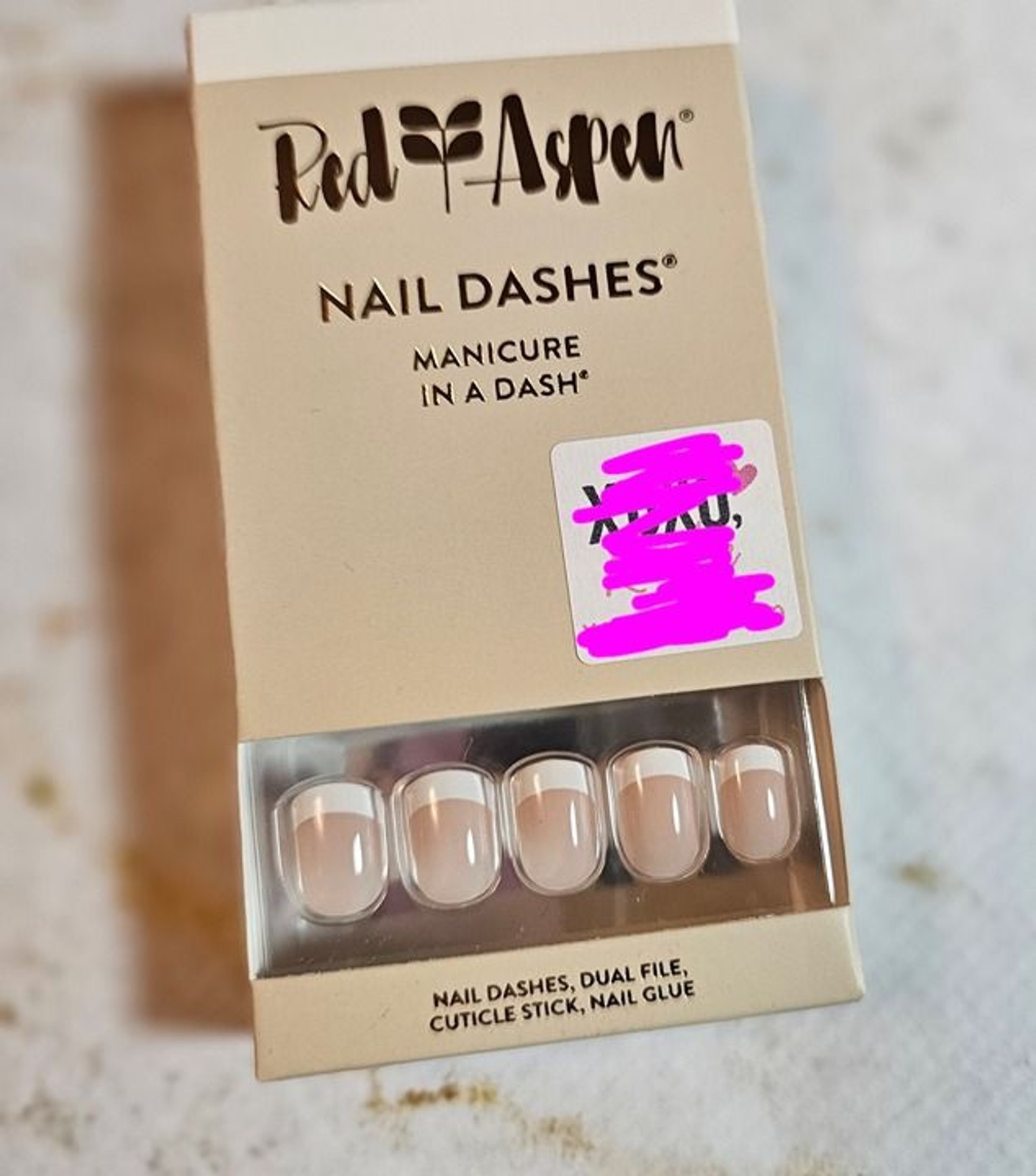 NEW Red Aspen Press On Nails Nell’s French Tip Short Square Nude White