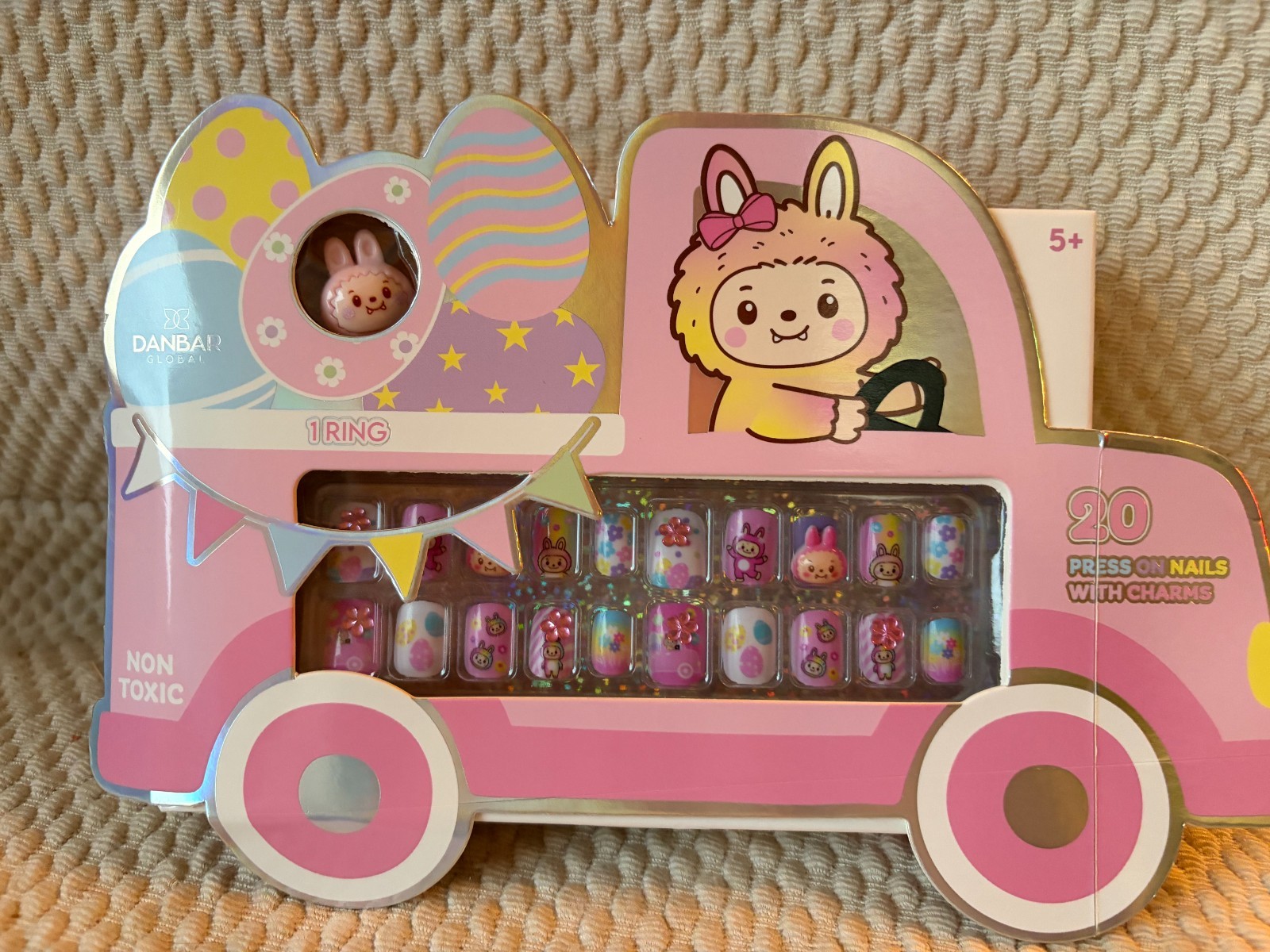 Kids Press-On Nails – 3D Bunny Themed – Two sets of 20 nails w/matching rings