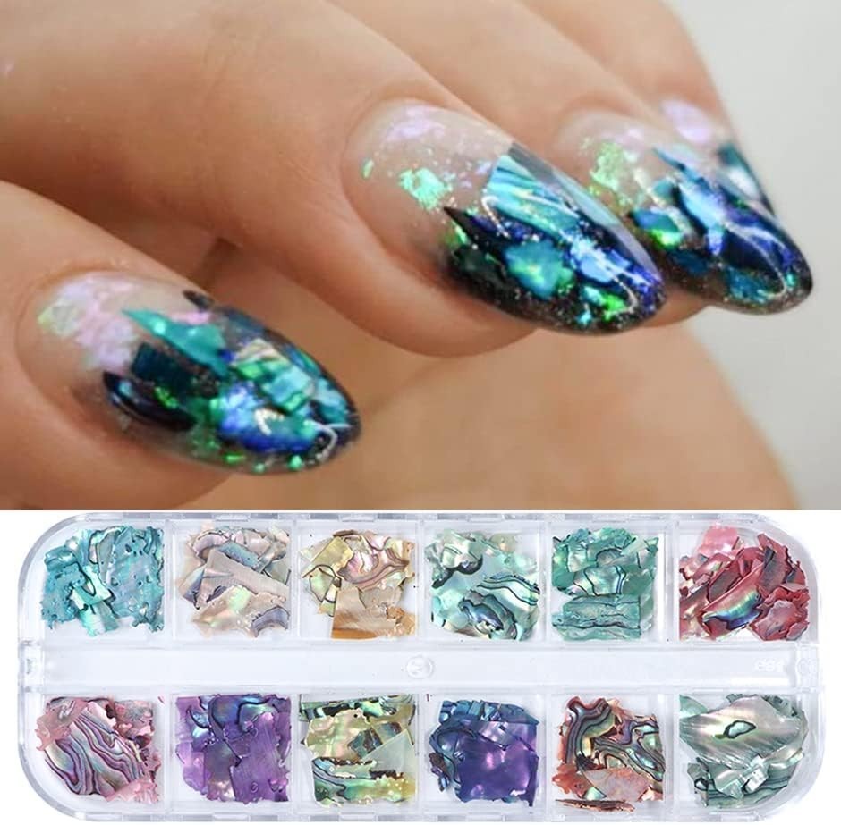Abalone Shell Flakes for Nail Art – Colorful Seashell Sequins Glitter Irregul…