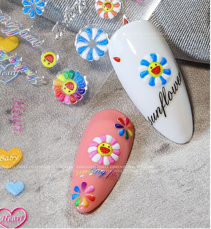 6 Sheets Set Happy Face Food Cookie Flower Decal Manicure Nail Art Stickers NH6