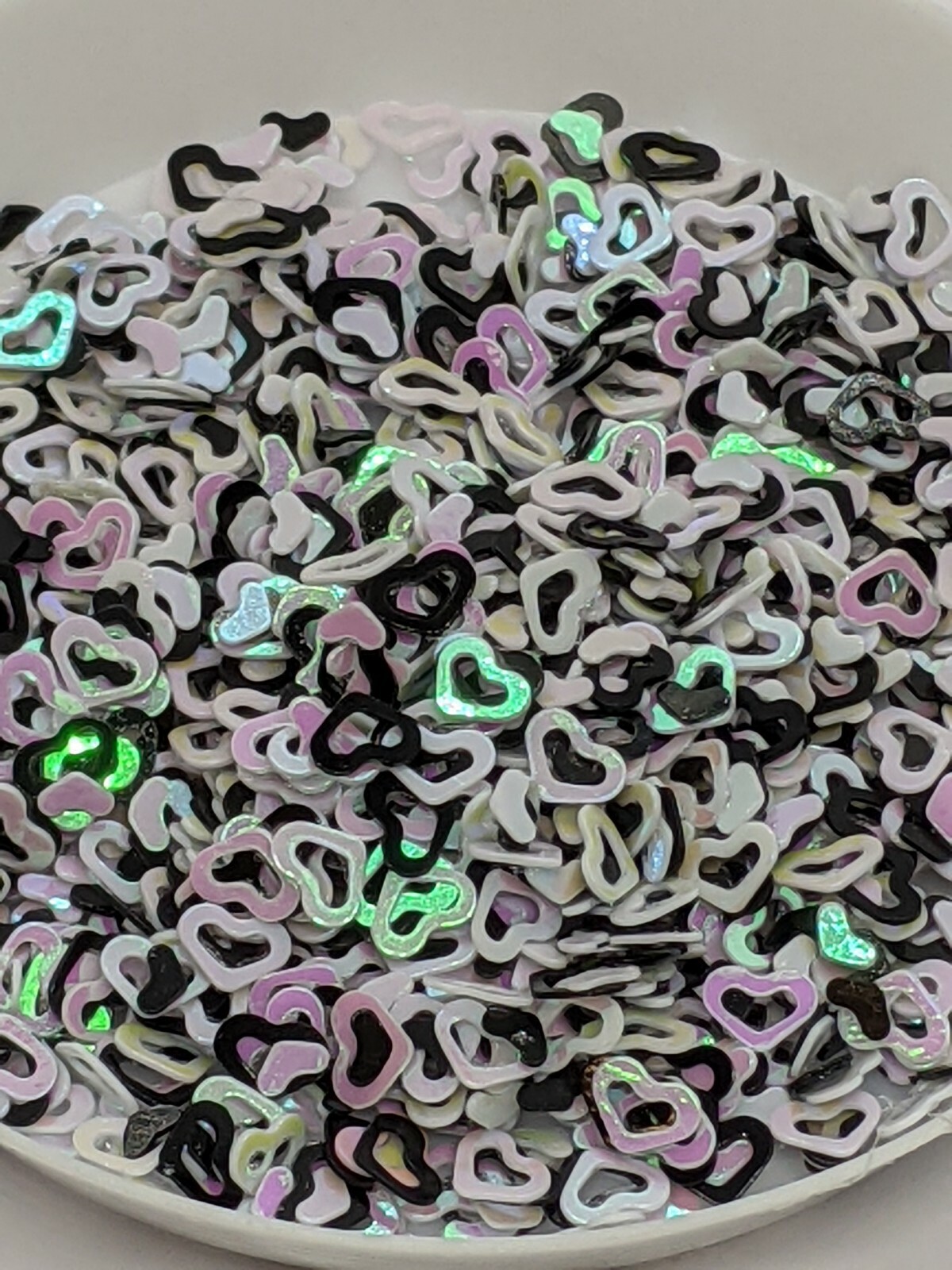 Black & White Hollow Heart Mix, Nail Art Embellishment Sequins, UK Seller