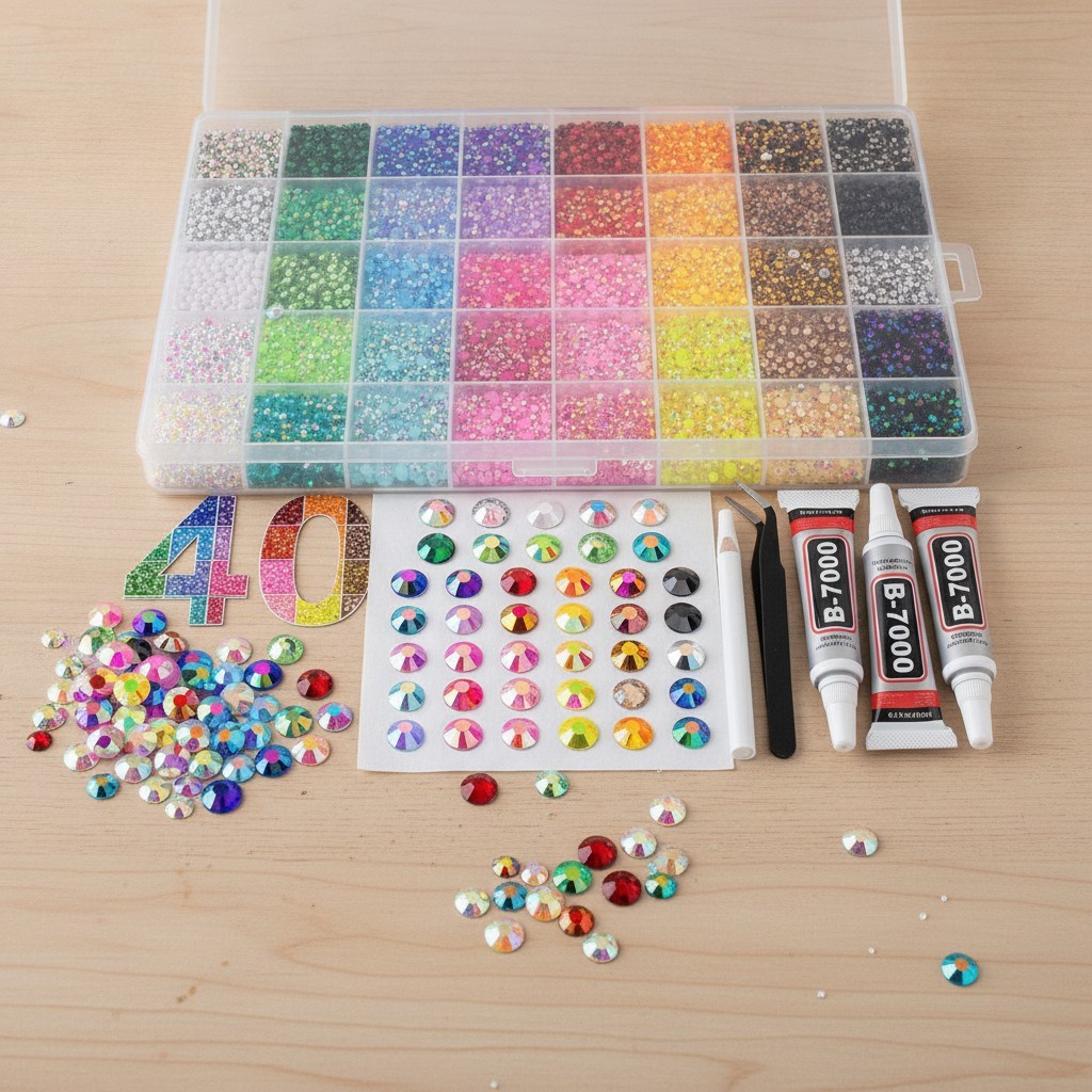 BELLEBOOST 50000Pcs 40 Colors Jelly Rhinestones Bedazzling kit, 3mm Multicolo…