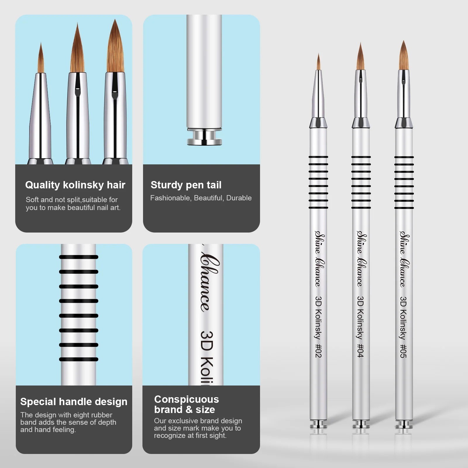 3PCS Kolinsky Acrylic Nail Brush Set Size 2 4 5 for Nail Art Extension