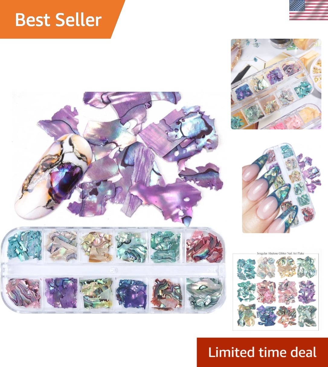 Abalone Shell Flakes for Nail Art – Colorful Seashell Sequins Glitter Irregul…