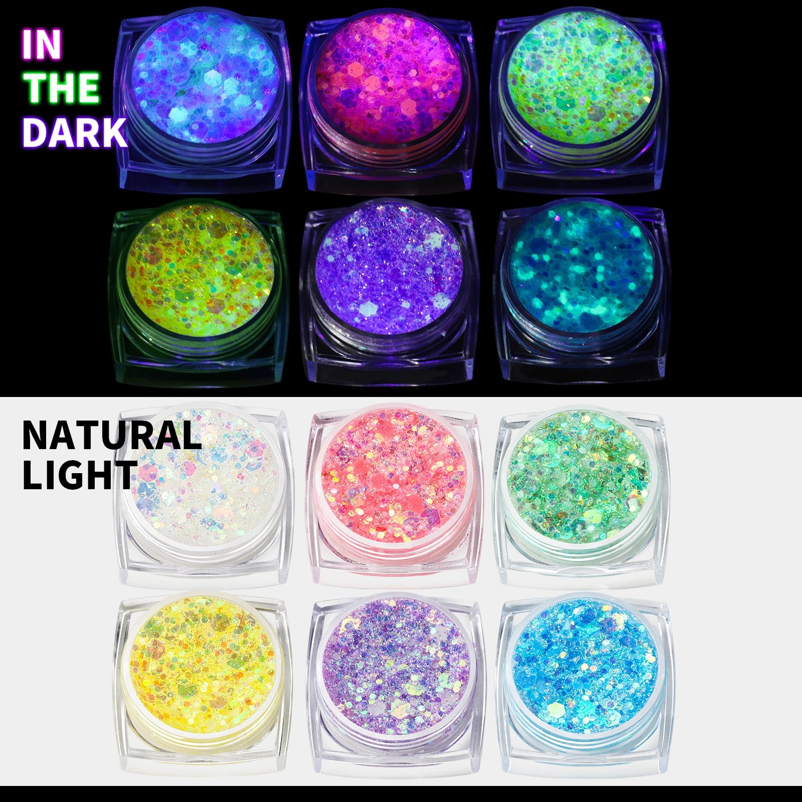 6 Colors Glow in The Dark Glitter Gel, Face Glitter Gel, Body Glitter Hair Gl…