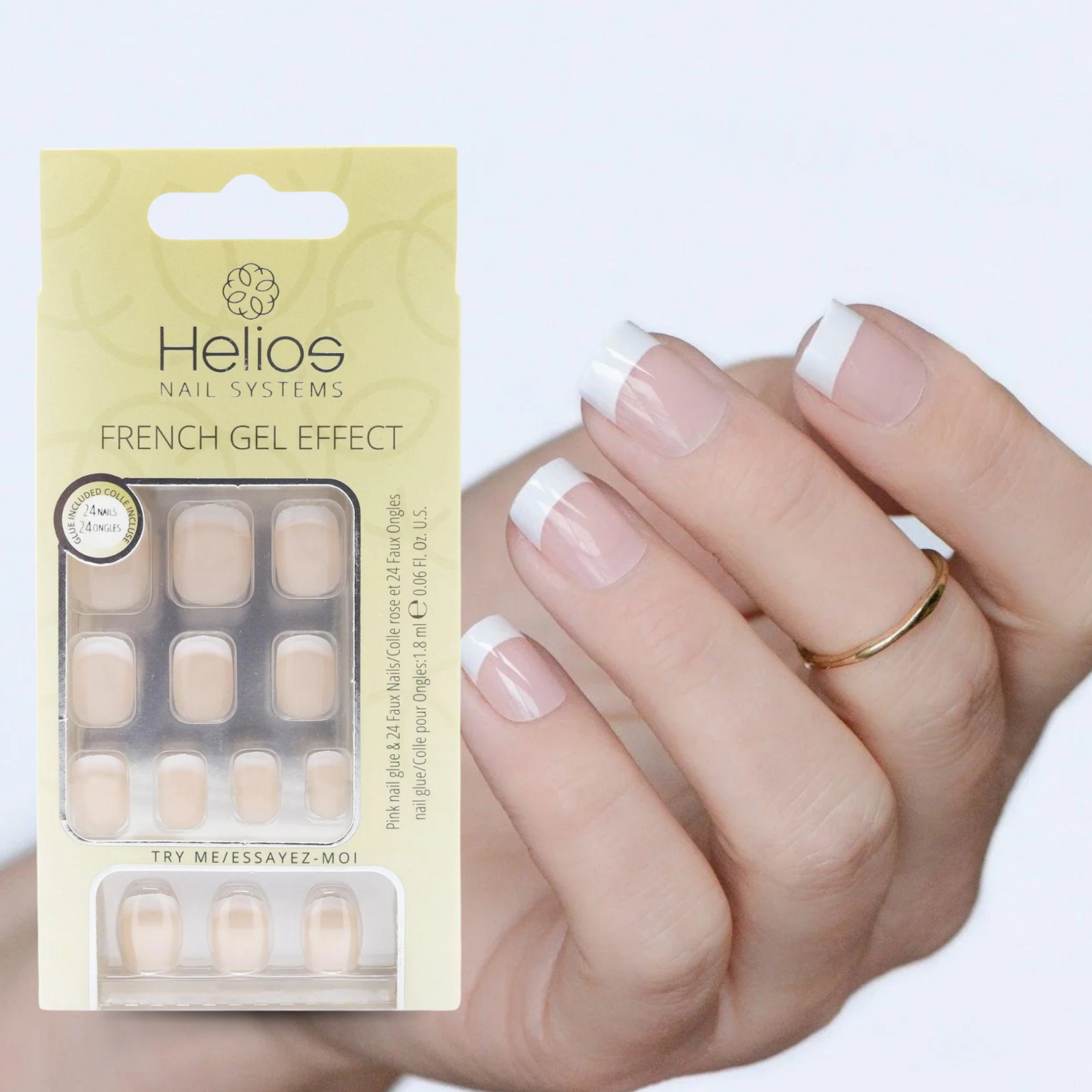 Helios Nude French Oval Gel Acrylic Nails – 24 Pcs, Gel Effect (3-Pack)