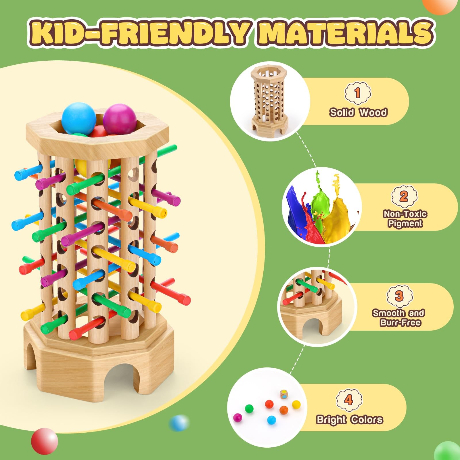 Montessori Wooden Board Game for Kids 3-6 12 inches x 5 inches, Colorful