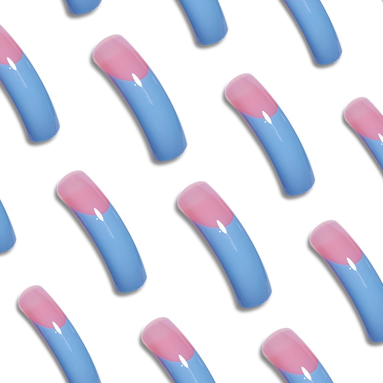 French Ombre Blue Press On Nails 20pcs Long Curved Fake Nails Wholesale