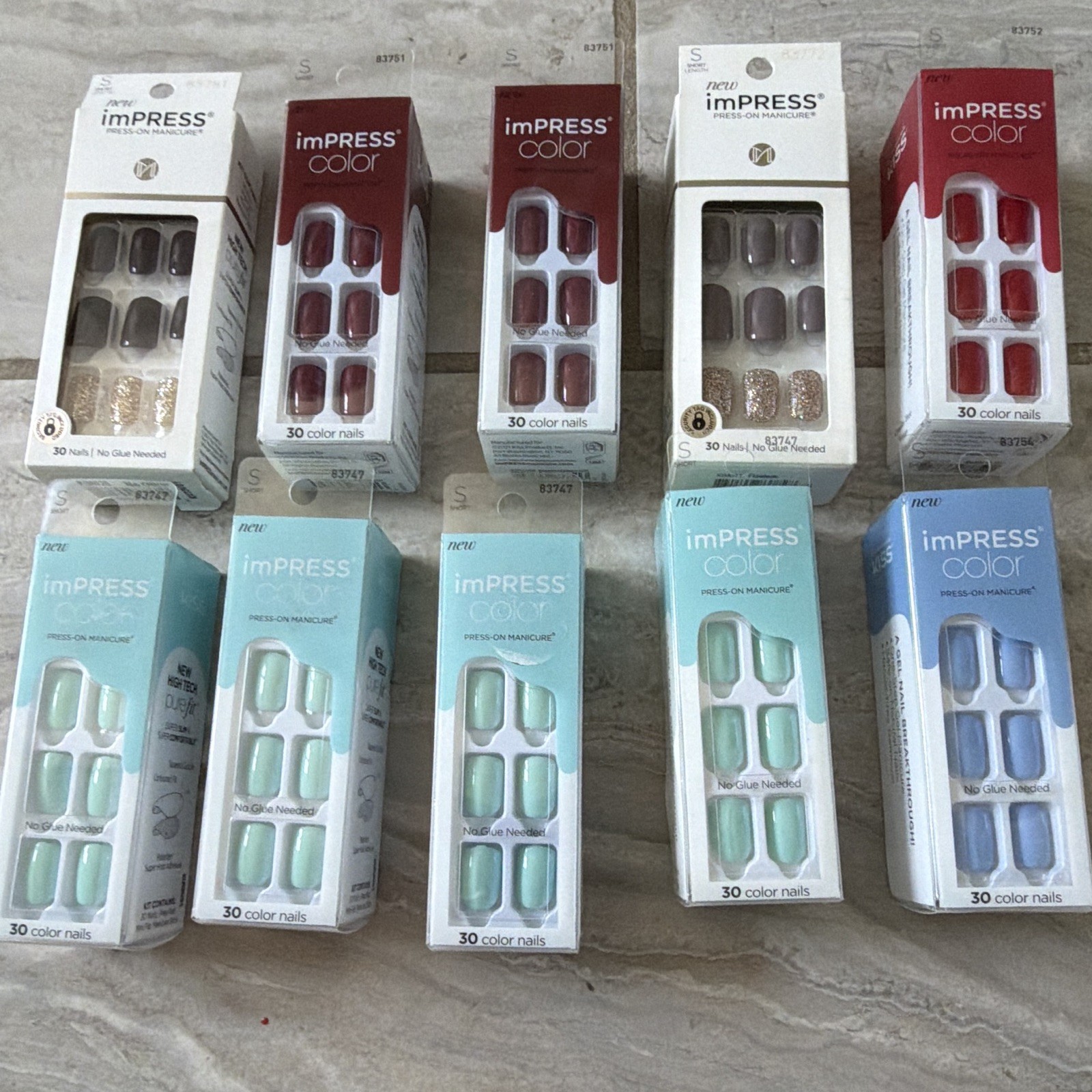 imPRESS Press-On Nails Self-Adhesive Short Square Shiny Multicolor 10 Packs