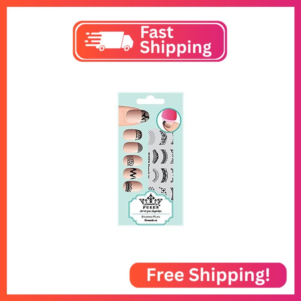 PUEEN Nail Art Stamping Plate -French 01-125x65mm Unique Nailart Polish Stamping
