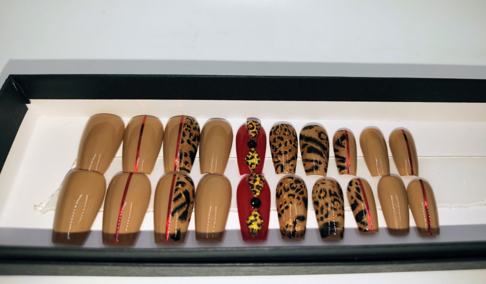 Handmade Nails. Full-set Short Coffin Animal Print Theme