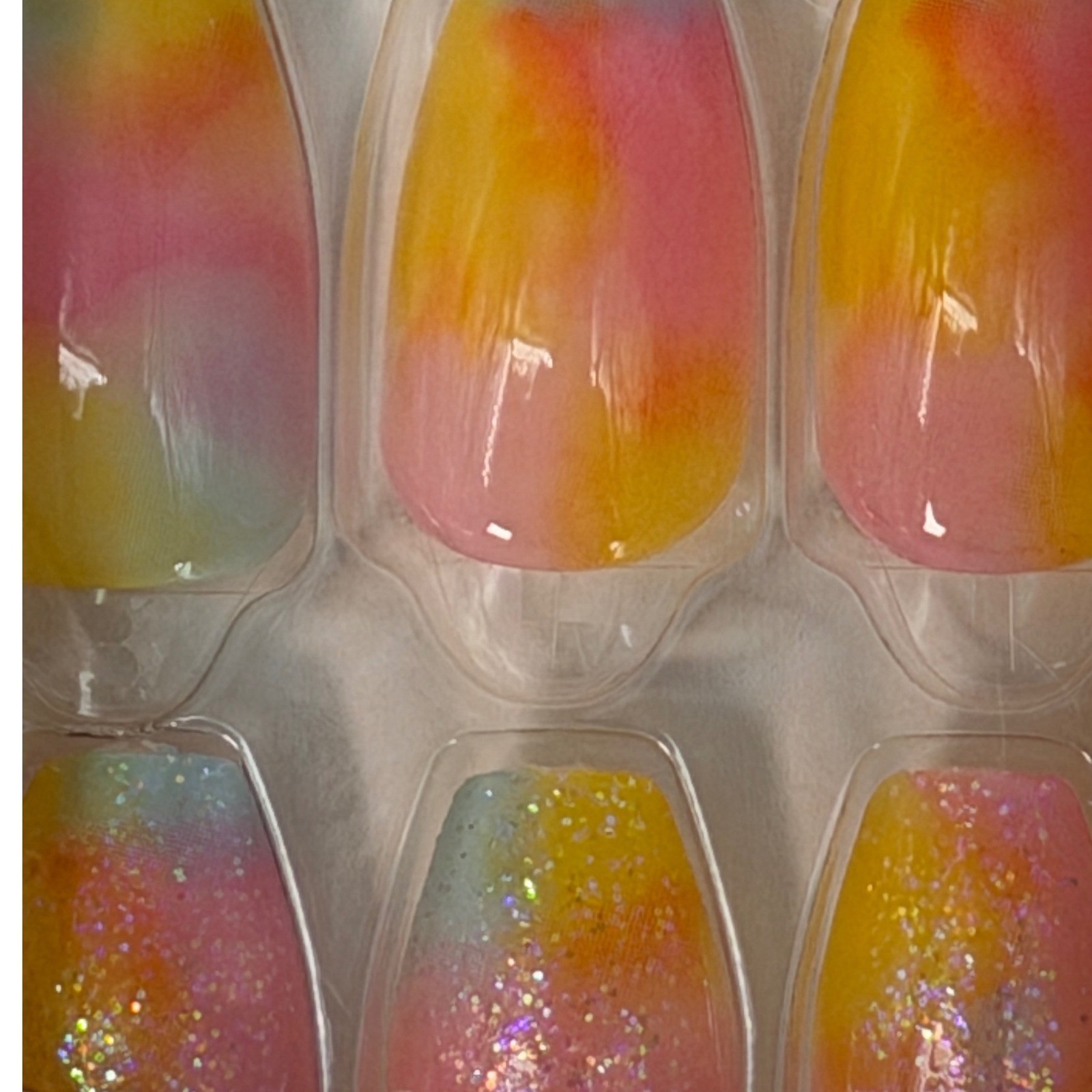 KISS imPRESS Press-On Manicure 90437 Pink Yellow Tie Dye Medium Coffin 105-39