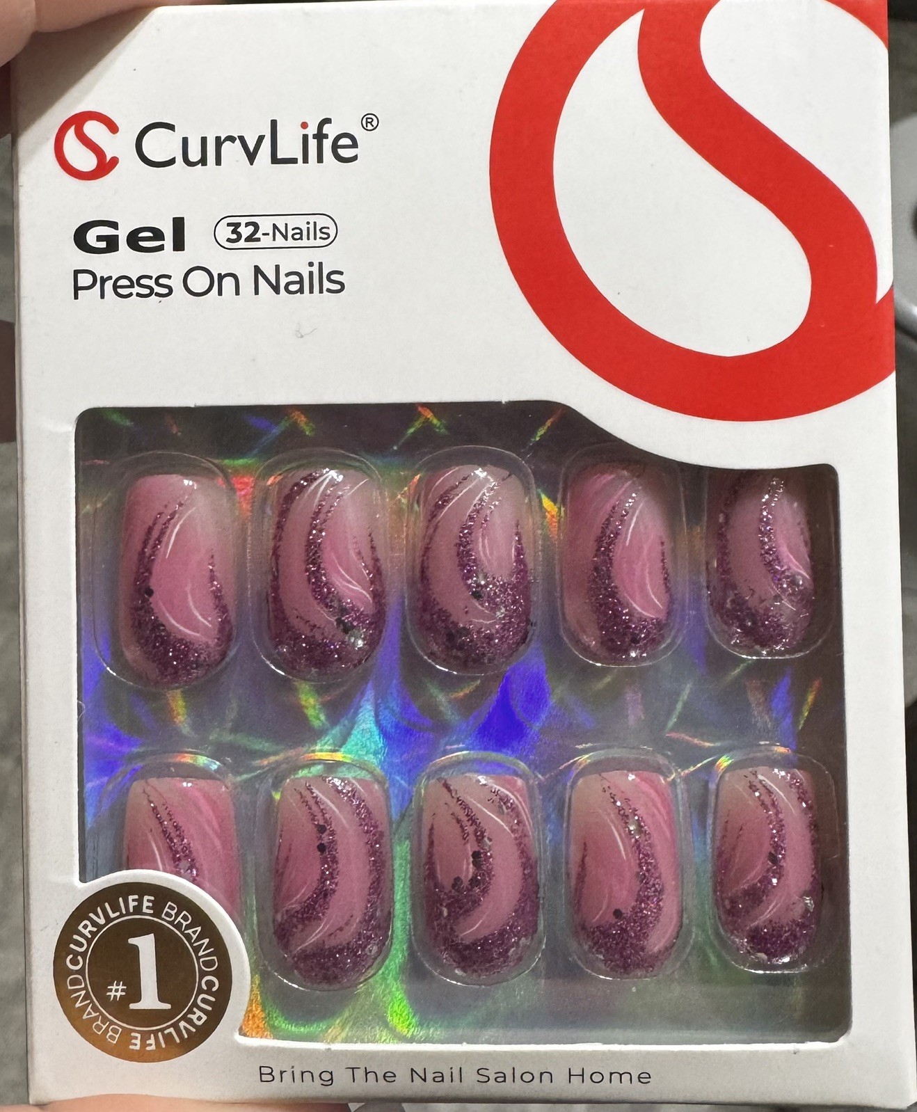 NEW! Curvlife Gel Glitter Square Press-On Nails