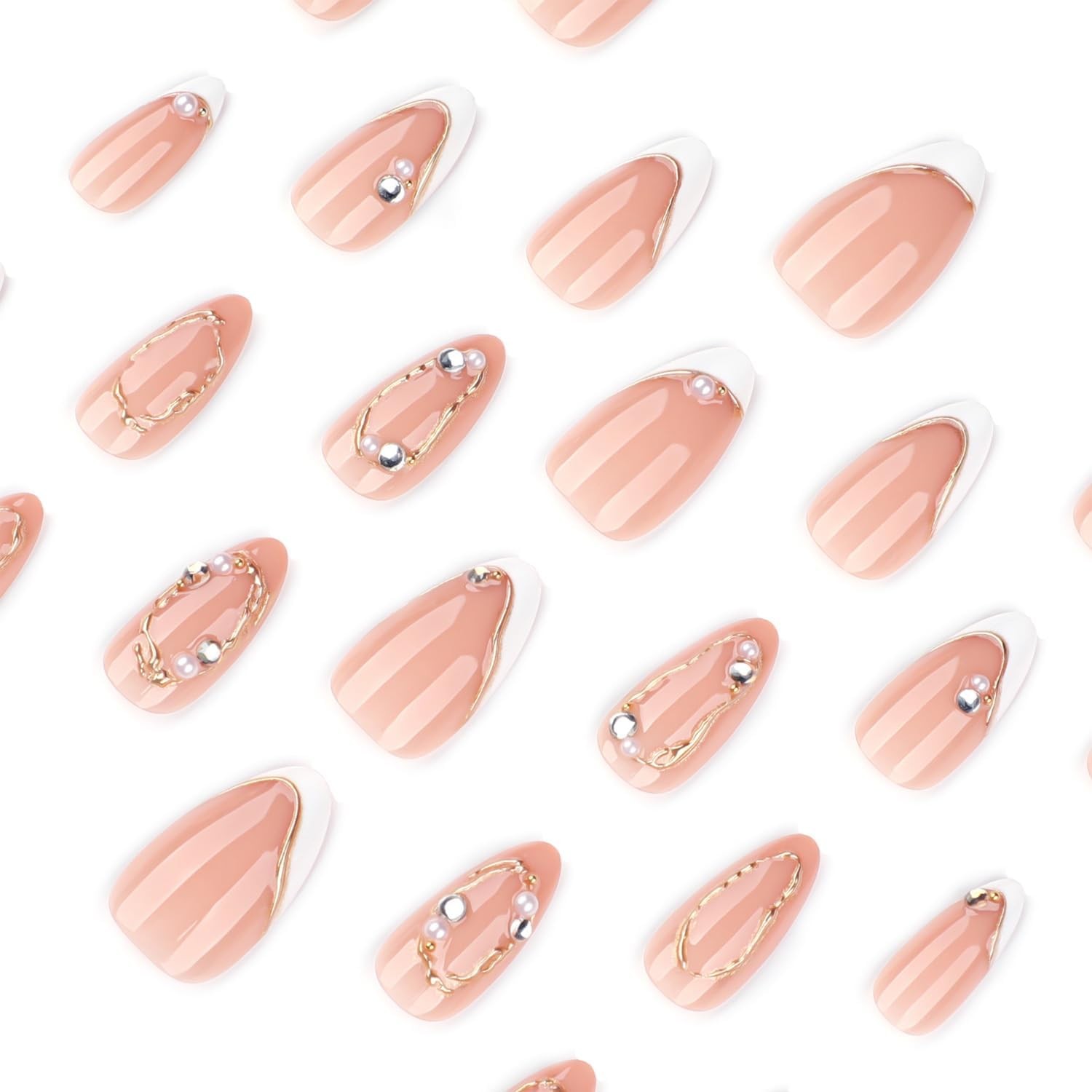 Stbisen Milky Nude French Almond Press On Nails
