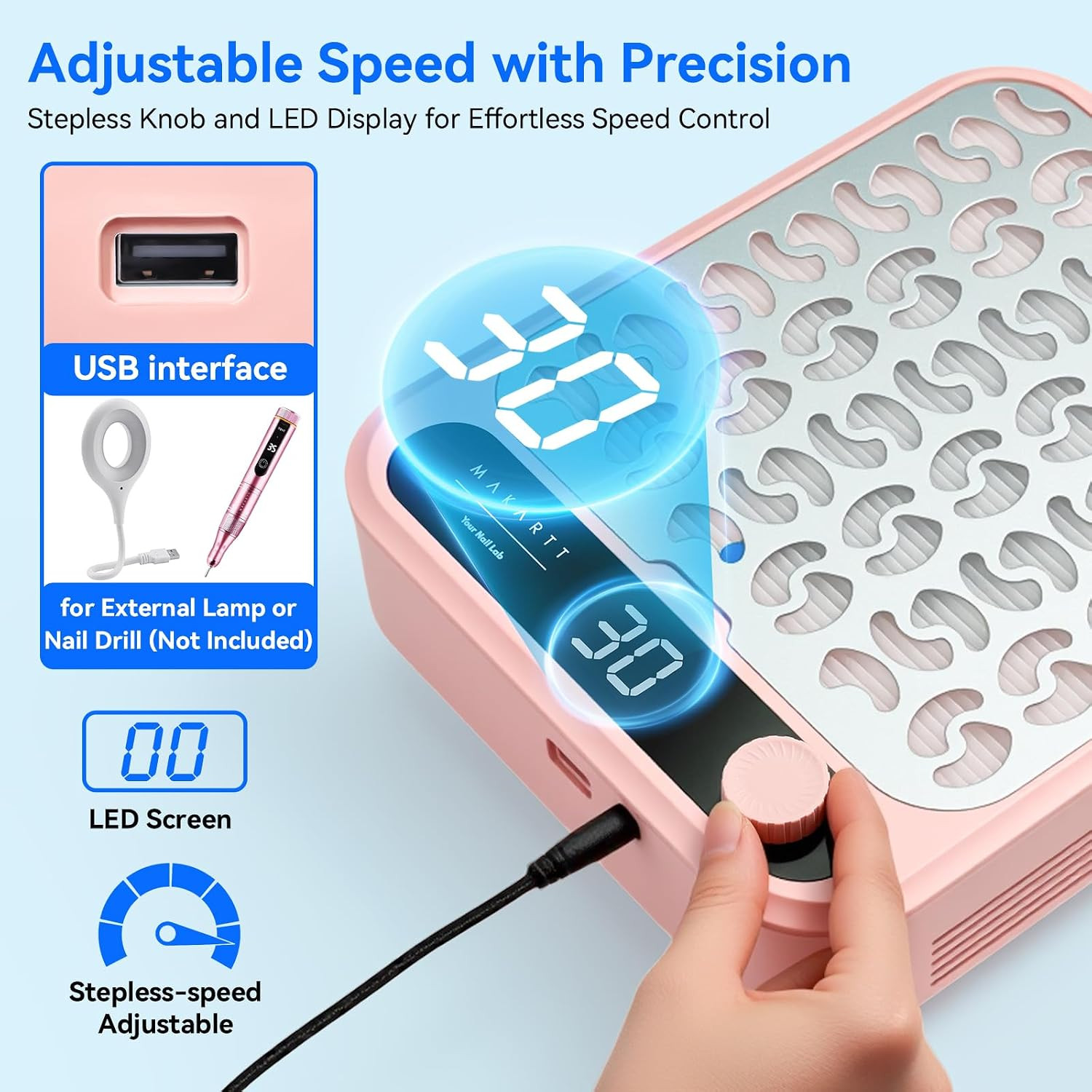 Nail Dust Collector Powerful Suction LED Display Speed Control Pink | Larina Vac