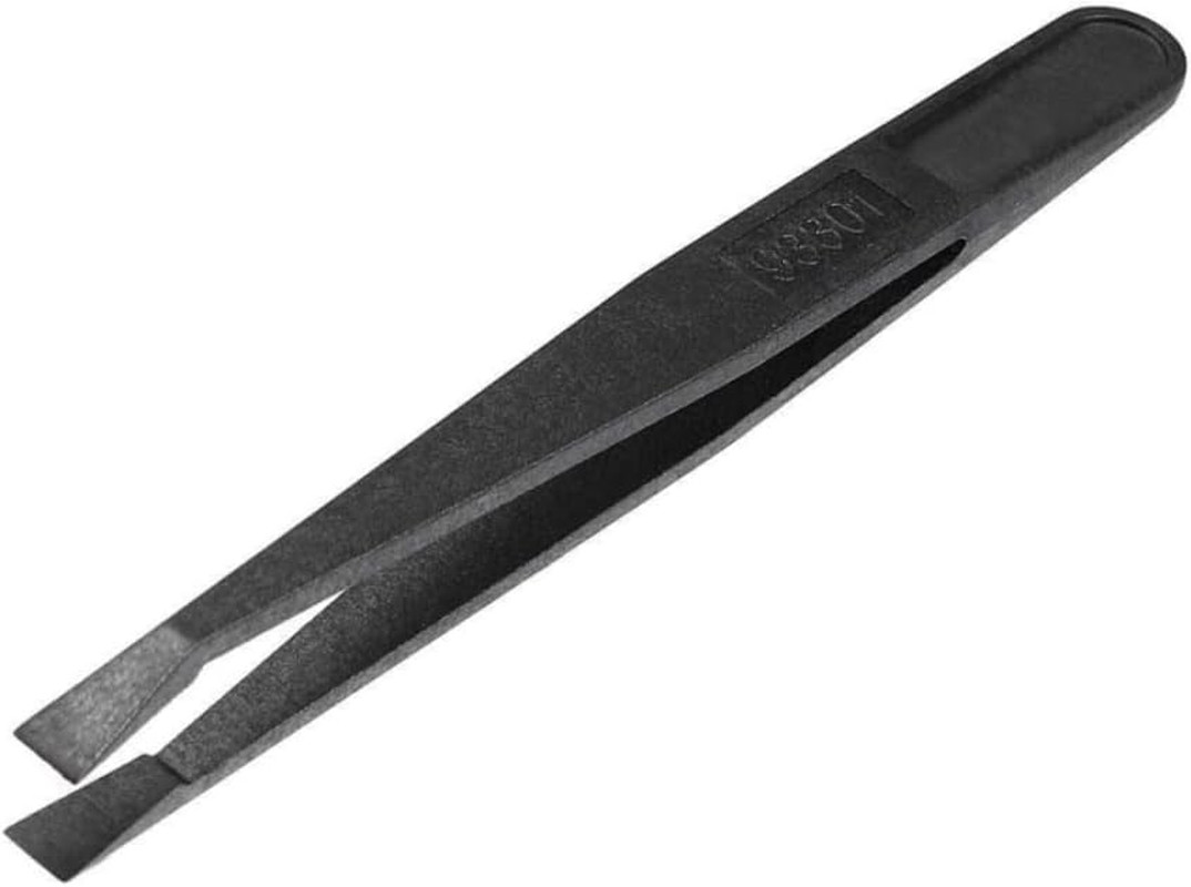 Black Plastic Slant Flat Tip Anti-static Tweezers 4.7 Inch Length 6pcs