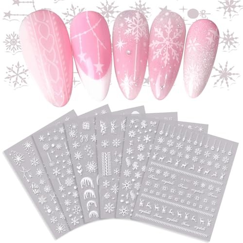 6 Sheets Christmas Nail Art Stickers, Christmas 3D Self Christmas Type1
