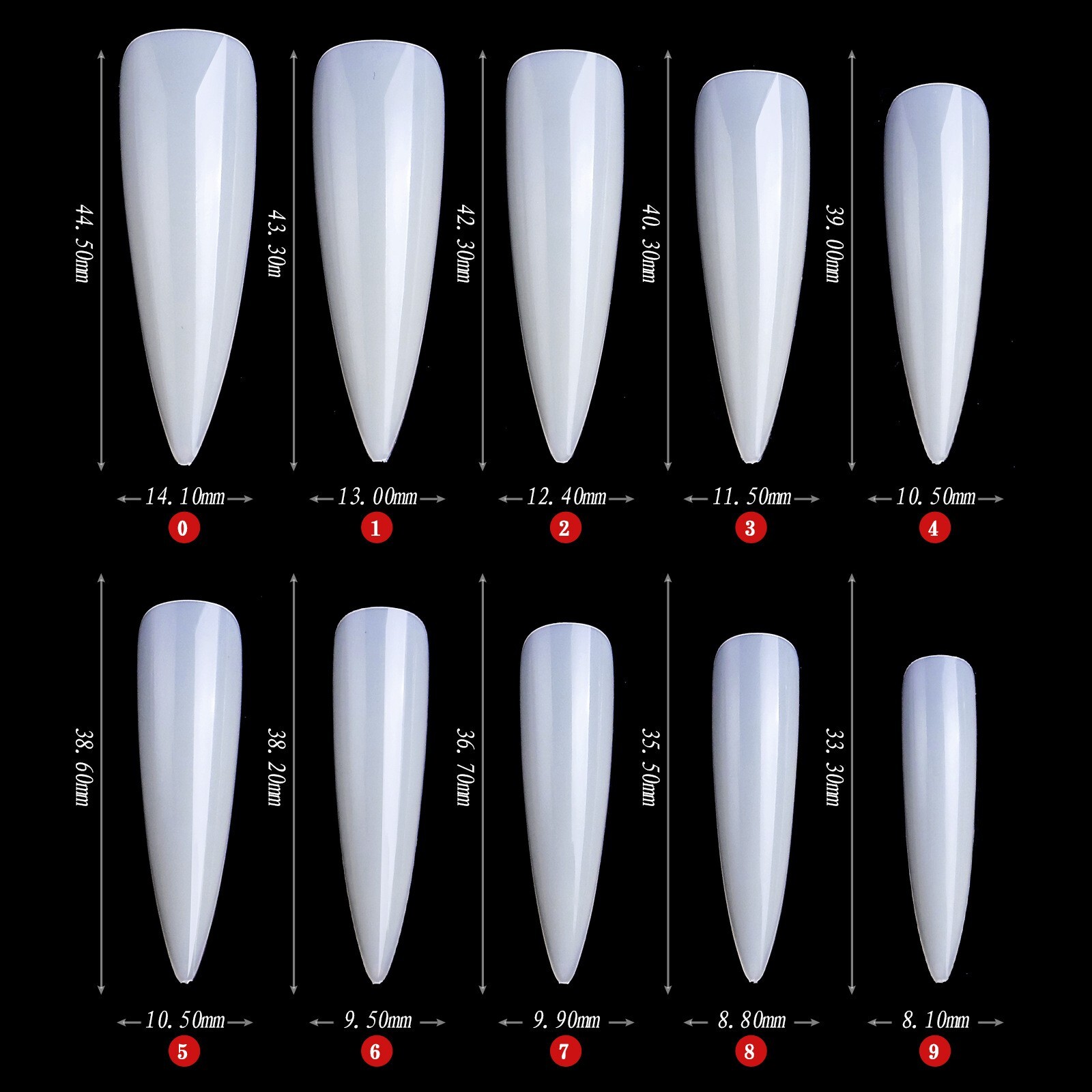500pcs Long 4.45cm Nail Tips Stiletto Shape Acrylic False Nail Tips Full Cover