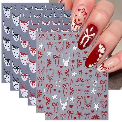 6 Sheets Valentines Day Nail Art Stickers French Tip Nail Stickers Heart-14