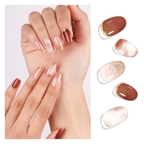 Semi Cured Gel Nail Strips Marble () Gold Glitter Gel Nail Desert Rose