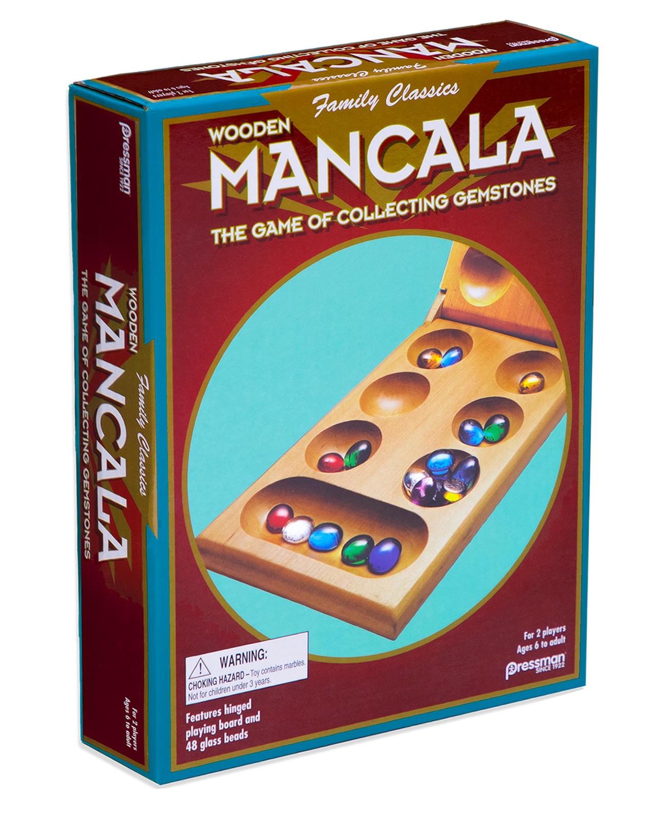 Pressman Mancala Board Game | Fun Classic Table for 1 pack, Green/Blue/Red
