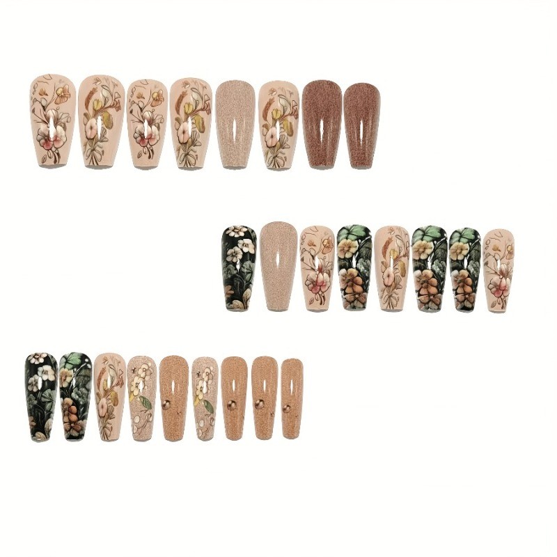 48 Pieces of Medium Ballet Style Fake Nails, Removable and Reusable Nail Art