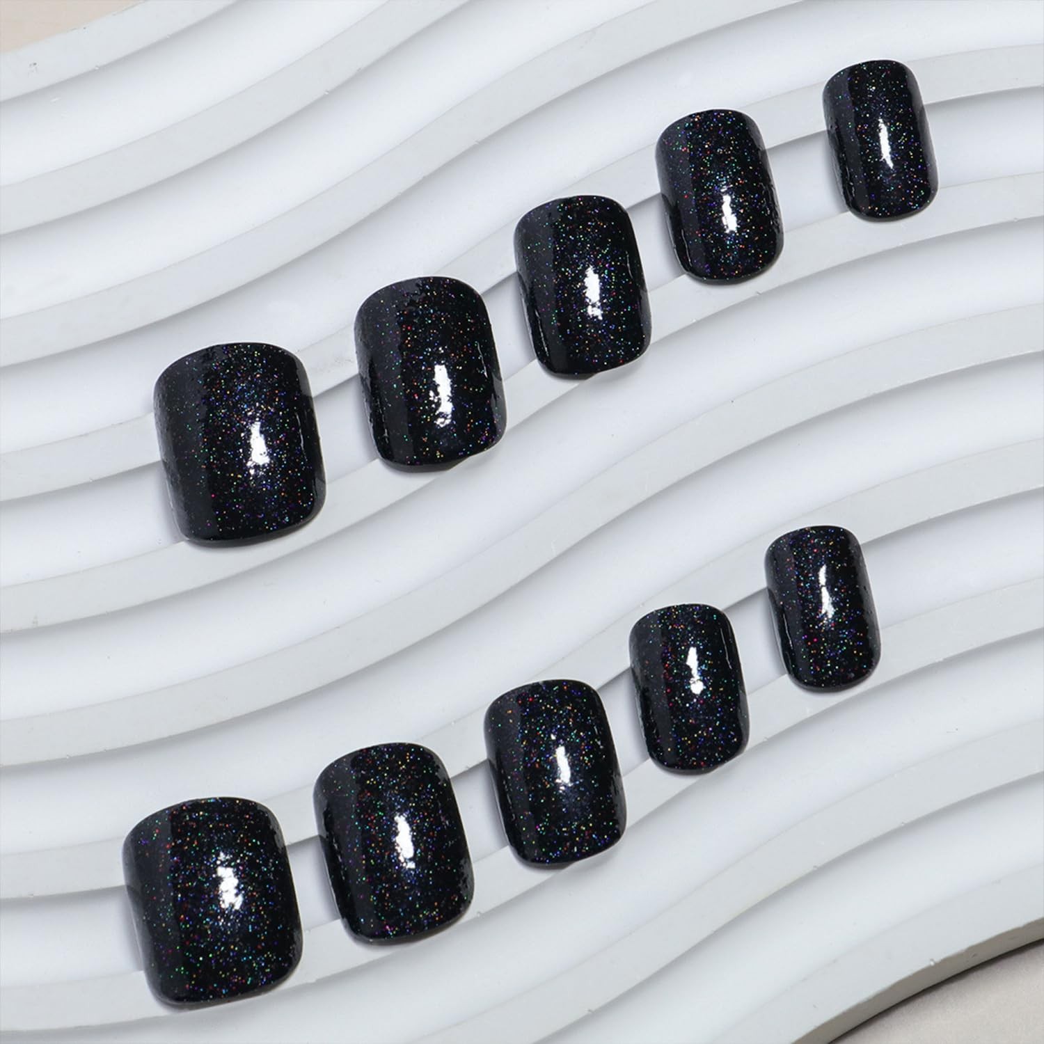 Tyuimhx Black Press on Nails Short Square 0.04 Fl Oz (Pack of 24), Multicolor