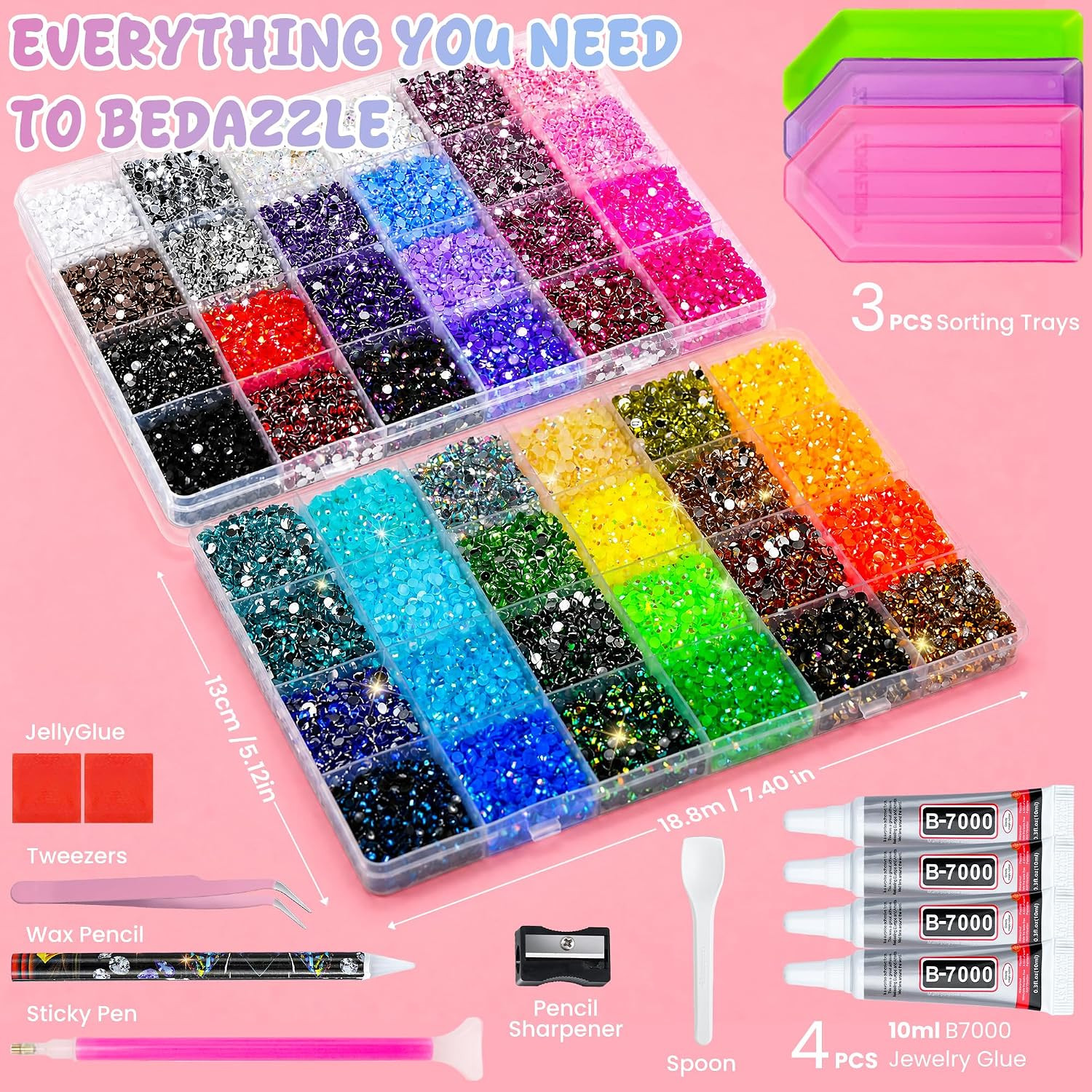70000Pcs 2 Boxes Bedazzling Kit with Rhinestones, 48 Colors 3mm Resin Flatback R