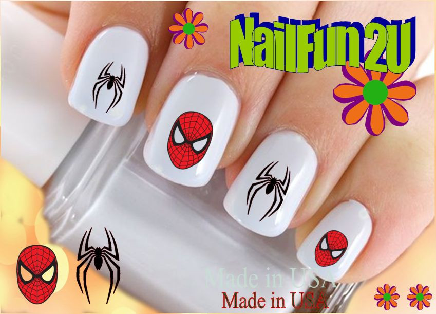 Nail Art 594 CHARACTER Spiderman Black Spider Mask WaterSlide Nail Decal Transfr