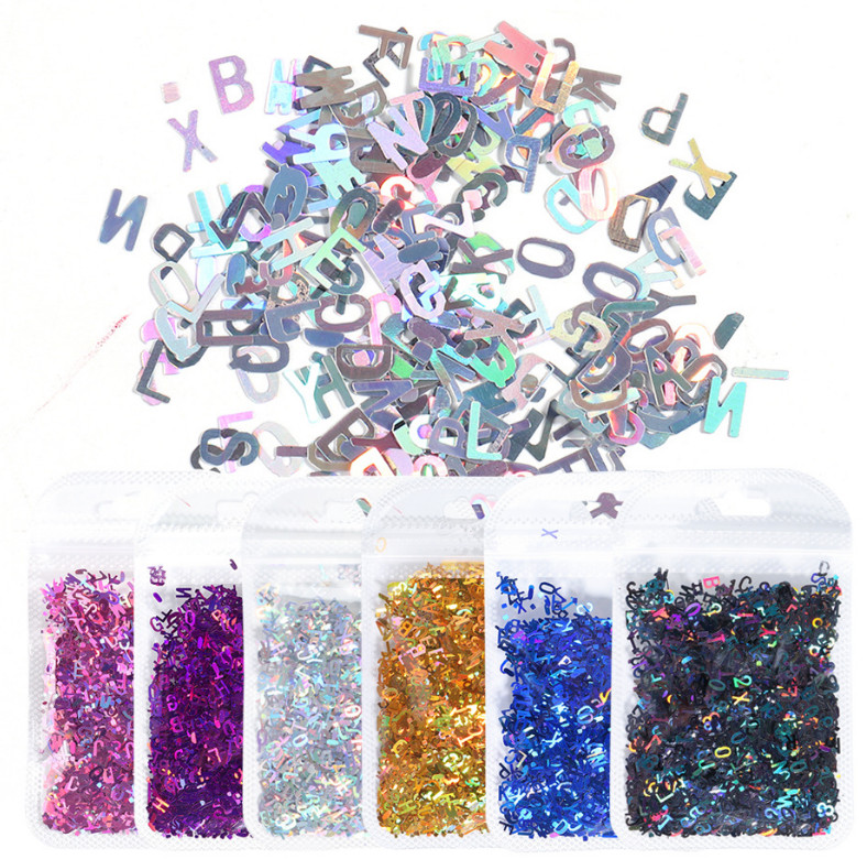 A-Z Word Letter Alphabet Holographic Nail Art Glitter Slime Sequins 3g
