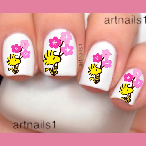 Snoopy Woodstock Cherry Blossom Nail Art Stickers Spring Decals Salon Nails 100