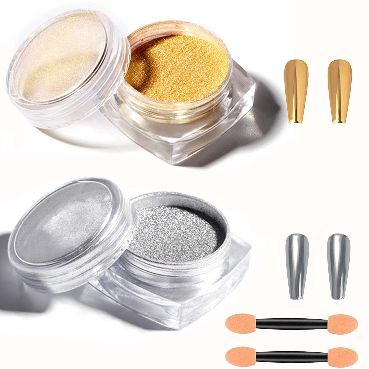 2Pcs Gold Silver Chrome Nail Powder,Holographic Highly Pigmented A