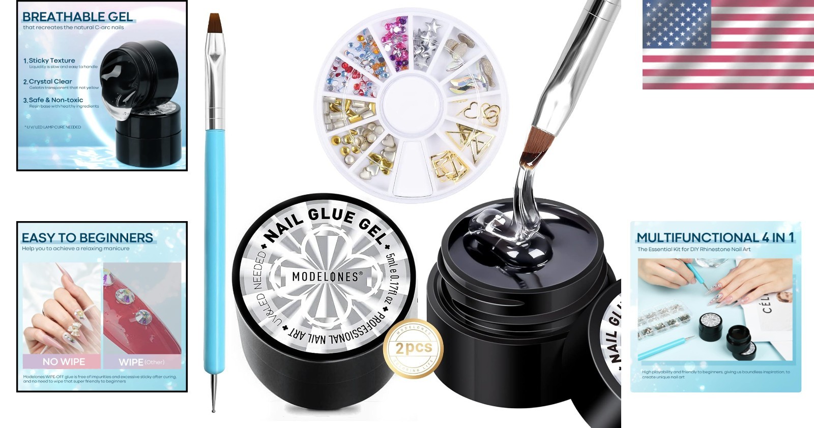 Crystal Clear Nail Glue Set with Dual Applicator – Perfect for Rhinestones