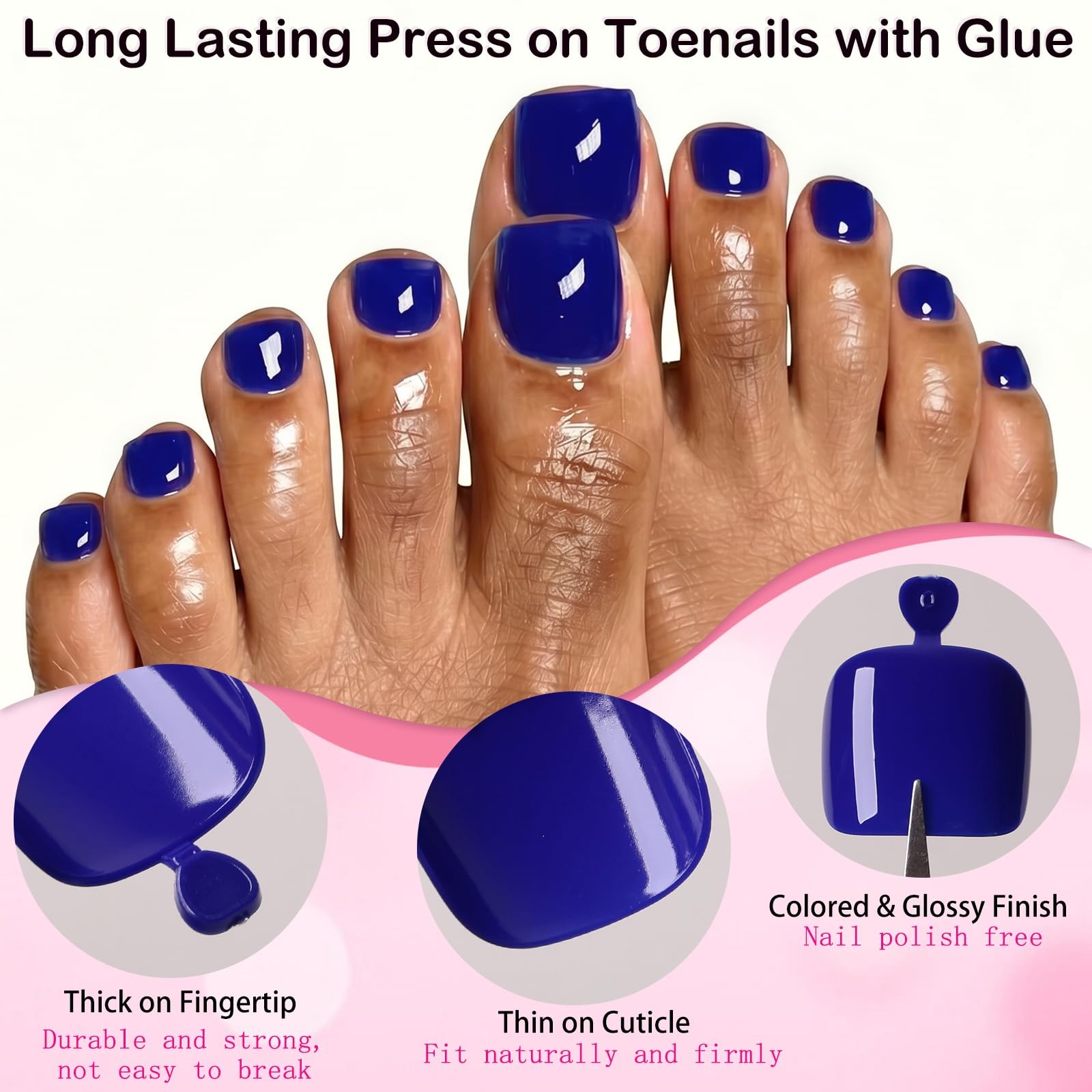 120pc Press on Toenails Women Fake Toe Nail Press ons Pedicure with Glue, Roy…