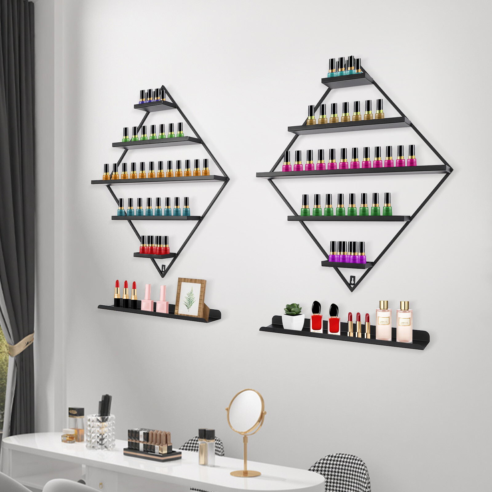 High-Quality Wall-Mounted Nail Polish Rack, 5-Tier Design, Holds 90 Bottles,