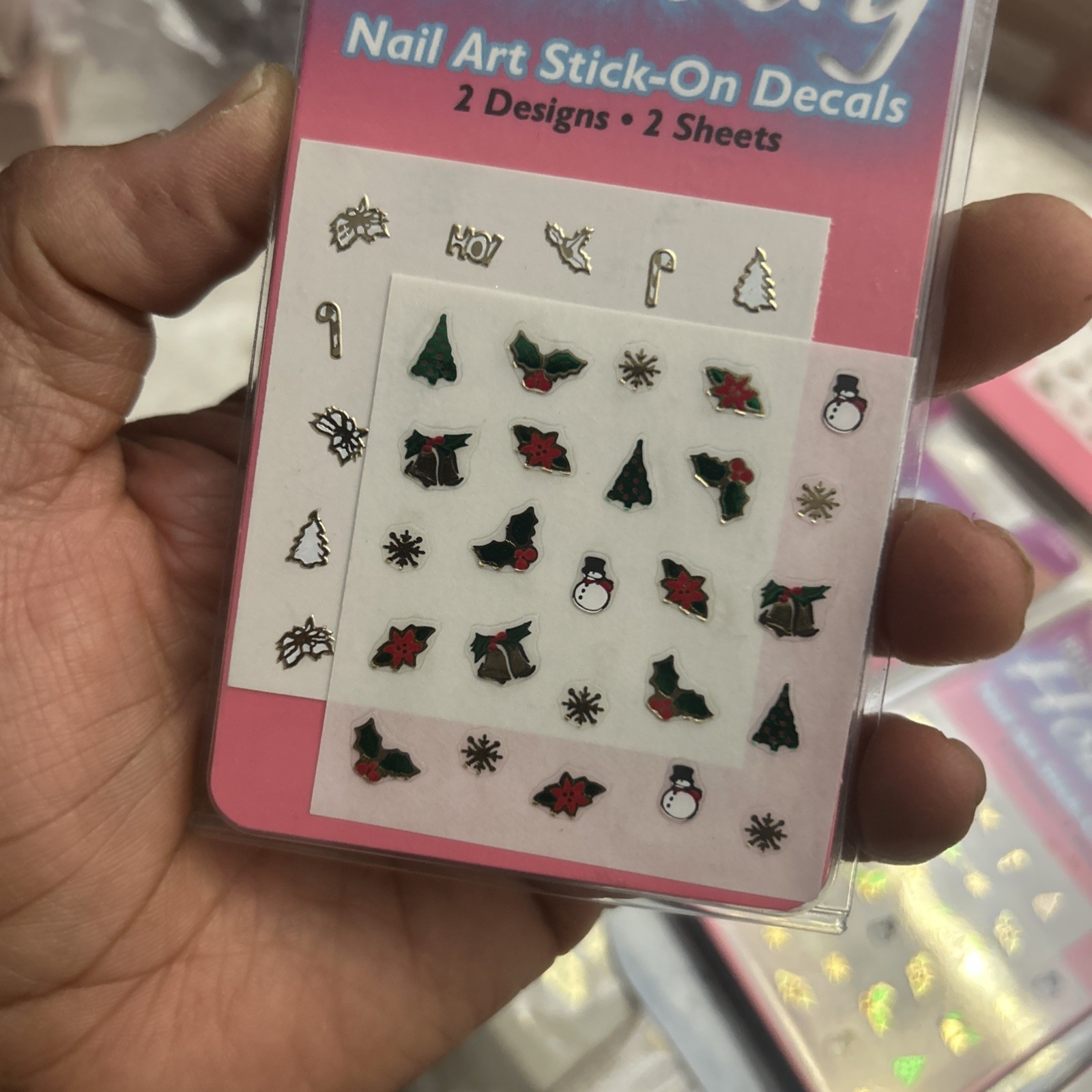 Lot of 15 FING’RS Holiday Nail Art Stick-On Decals. 2 Sheets #2347 NIP