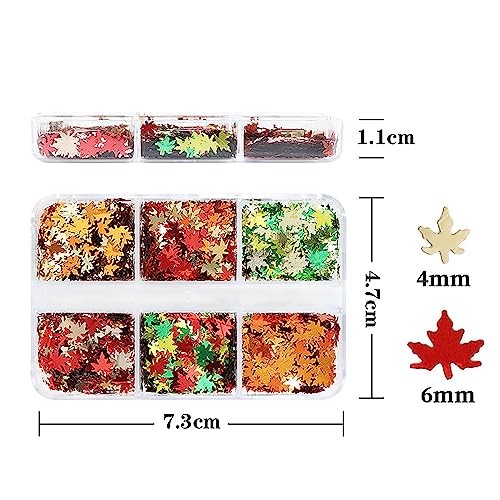 Nail Art Glitter Sequins, 3D Fall Leaves Sparkly Nail Flakes Maple Leaf