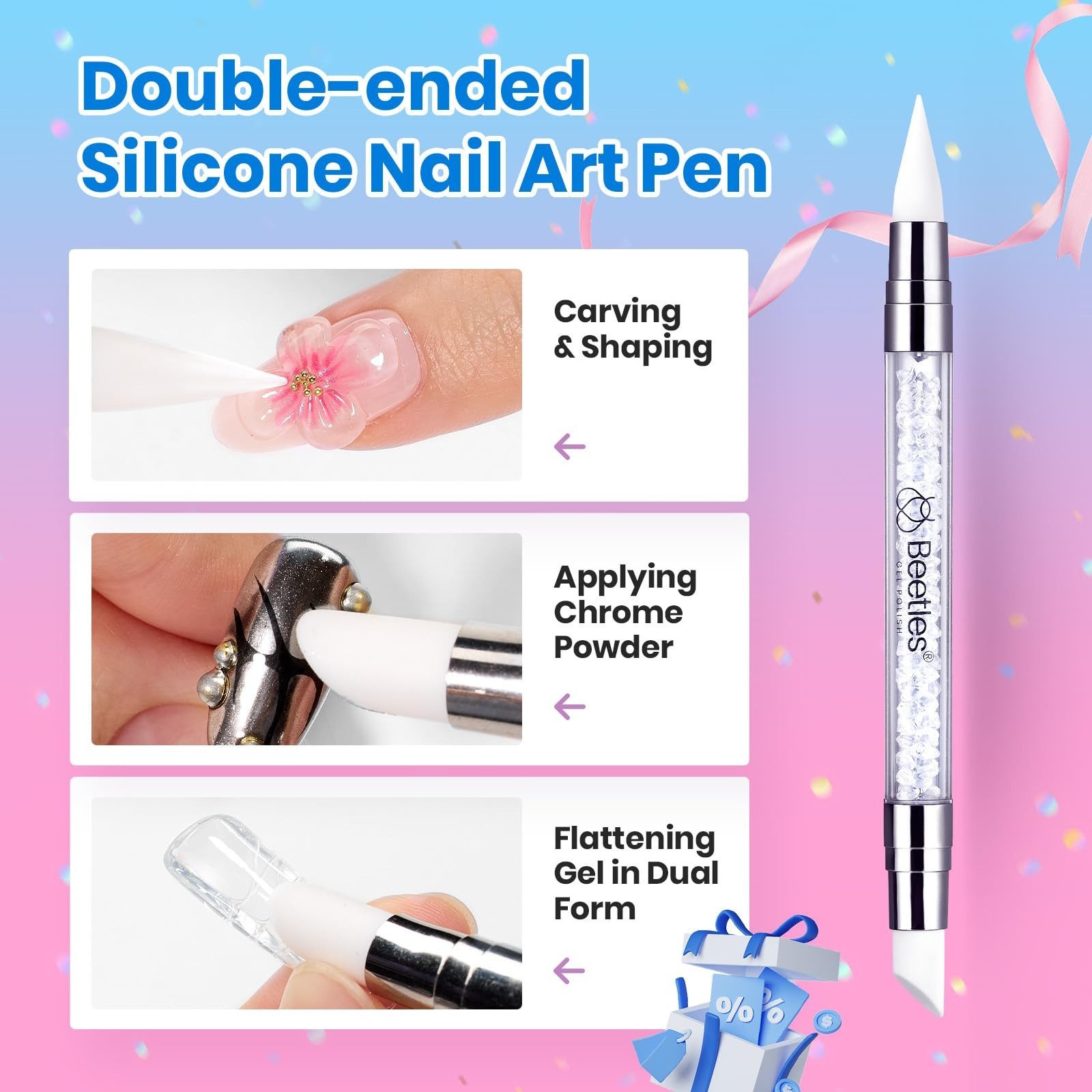 3D Gel Nail Art Kit – 1oz Clear Builder Gel, 5-in-1 Non-Sticky Sculpting Pen for