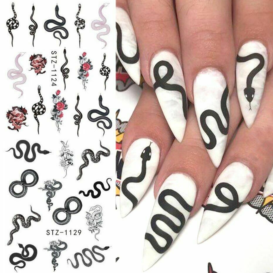 Nail Art Water Decals Transfers Dragon Mona Goth Gothic Zodiac Snakes Rose NS41