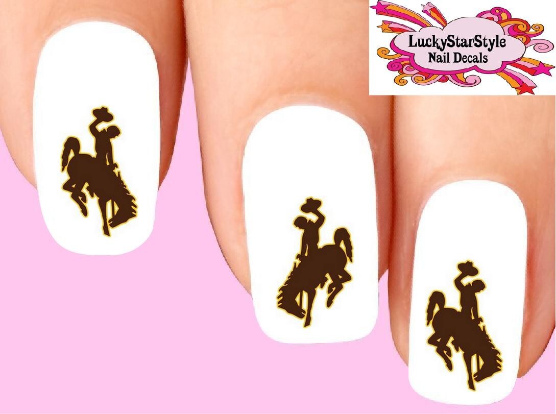 Waterslide Nail Decals Set of 20 – Cowboy on Bucking Bronco Horse Brown & Yellow