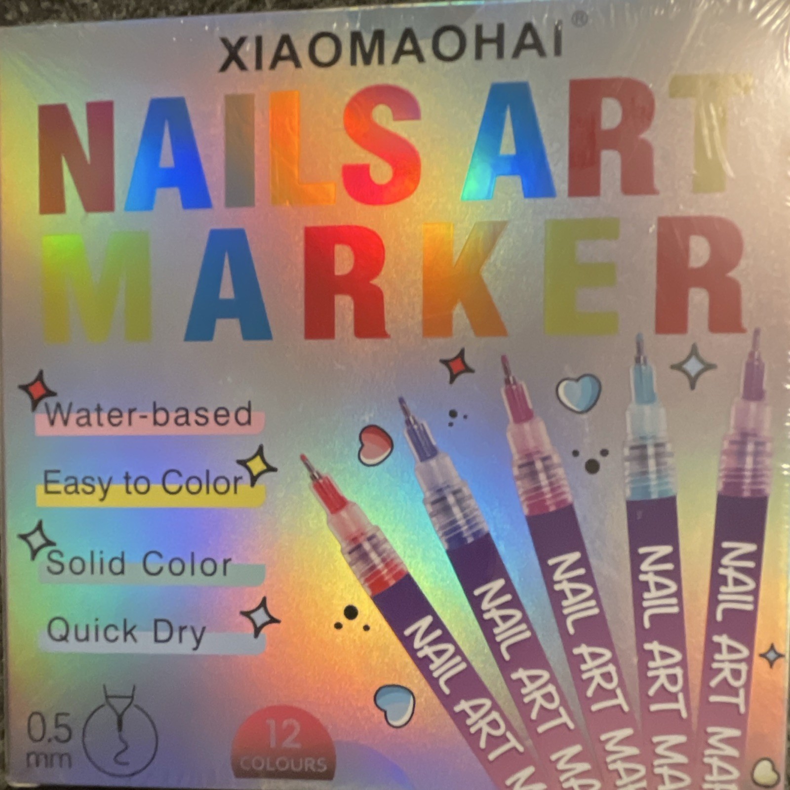 XIAOMAOHAl Nail Art Pen Set Water-Based Quick Dry 12 Colors 0.5mm Tip