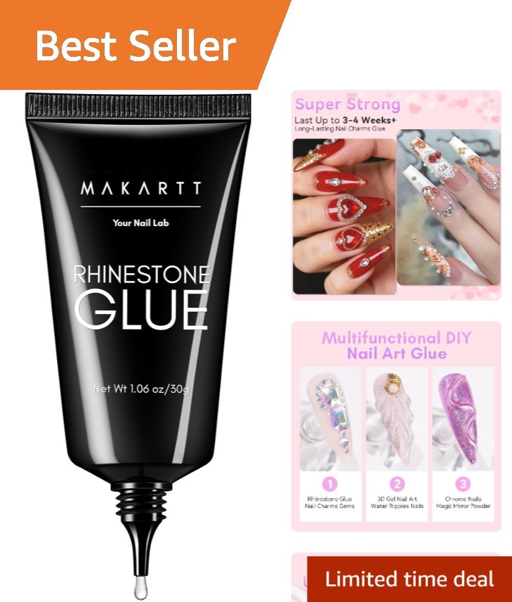 Long-Lasting Rhinestone Glue for Nail Charms, 30ML Water-Resistant Gel Formula