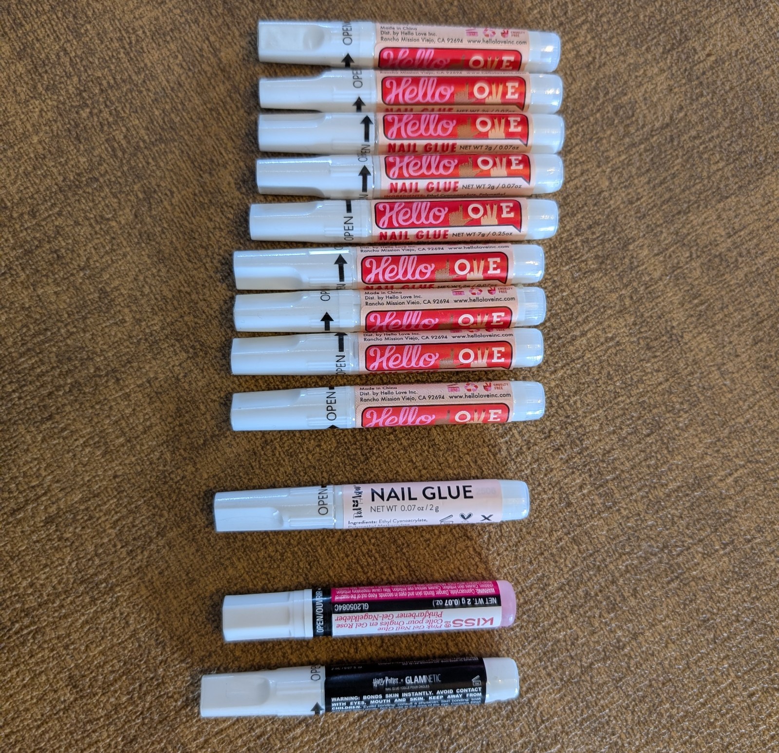 Presson Nail Glue 12 Unopened Tubes – 10 Hello Love,1 Red Aspen,1 Kiss & 1 Glam