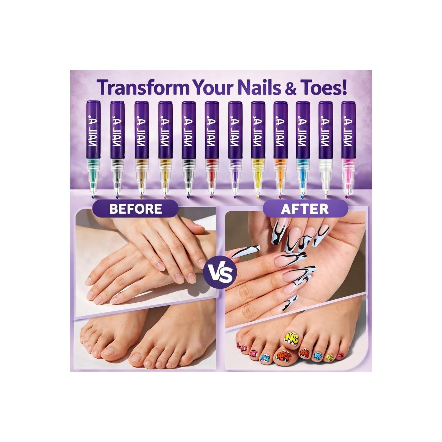 DIY Nail Art Pens Set 12 Colors with Fine Precision Tip for Detailed Designs
