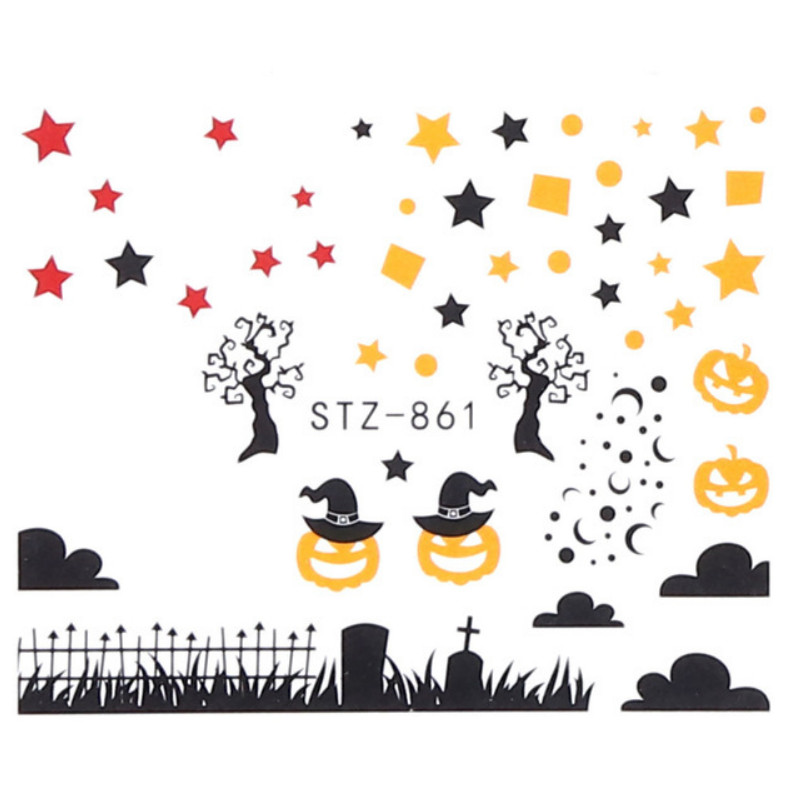 24 Sheets Nail Art Stickers Water Decals Transfers Halloween Graveyard Star NH15