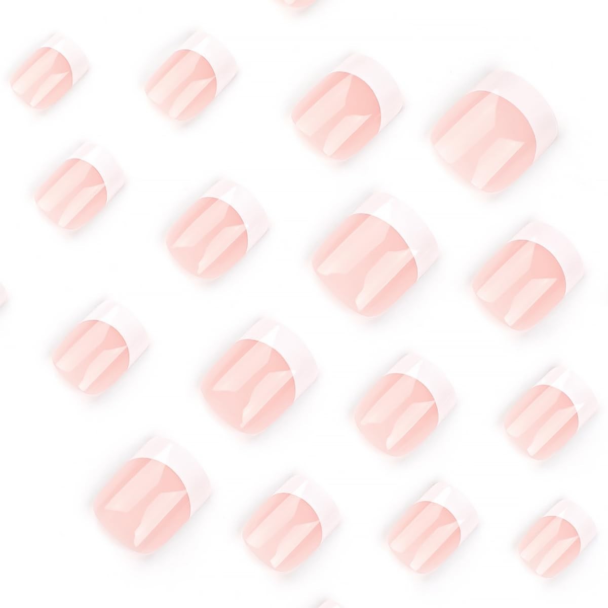 24 Pcs Glossy Short Square False Nails – Nude Pink French Tip Design for Women