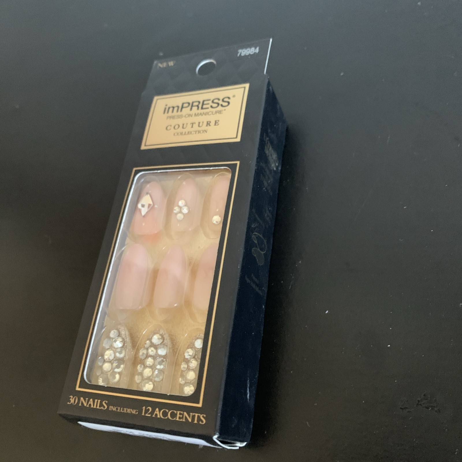 NEW Kiss Nails Impress Press On Manicure Almond Gel Pink Silver Gems Couture